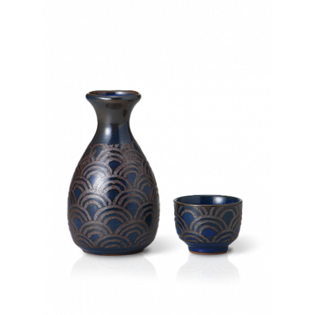 Carafe Tokkuri Bleu Seigaiha Doré