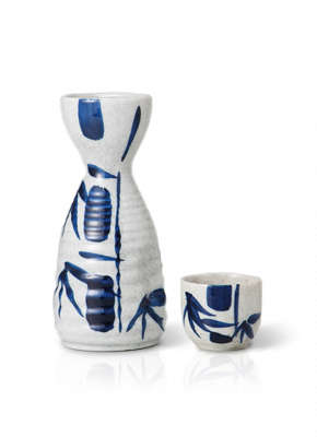 Sake Set White Blue Bamboo